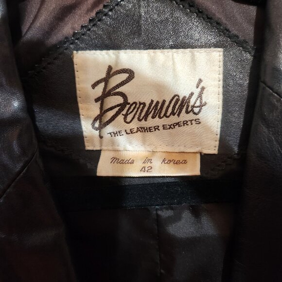 Y2K Vintage Bermans Black Mens Genuine Leather Blazer 2 Pocket 2 Button Size 42 - Picture 4 of 16